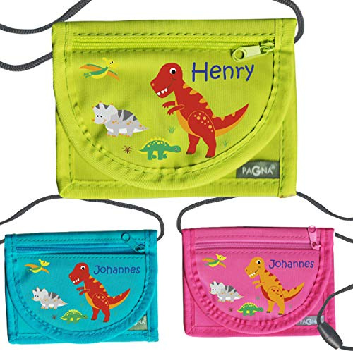 MissRompy Brustbeutel Dinos mit Name und Sicherheitsverschluss Jungen Umhängebeutel Portemonnaie aus Nylon