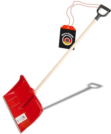 SHW-FIRE | Schneeschieber 50 cm breit, robuster Holzstiel, Schaufel aus Kunststoff, und Aluminiumkante, Schneeschaufel optimal für Schnee räumen auf Gehwegen & Einfahrten | Made in Germany