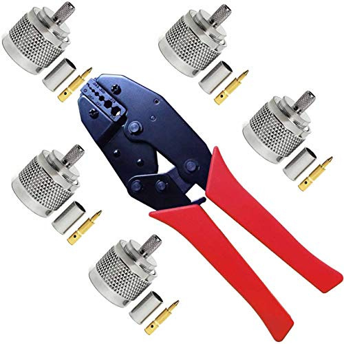Connecteur Type N Male 5Pcs et Pince à Sertir Coaxial，Kagni Connecteur RF et Outil de Sertisseuse pour LMR195 RG58 RG400 RG142 Câble