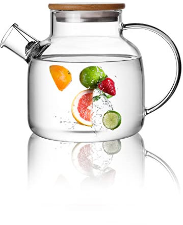CnGlass Glass Teapot Stovetop Safe,1200ML/40.6oz Clear Teapots with Removable Filter Spout,Teapot for Loose Leaf and Blooming Tea