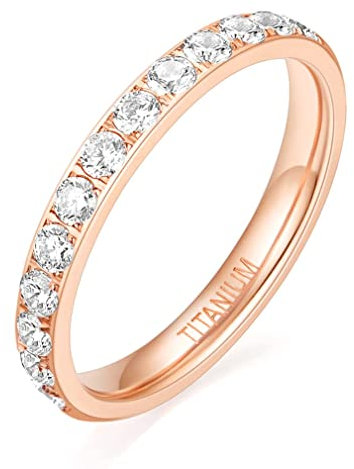 Zakk Eternity Ring 3mm Damen Ewigkeitsringe Titan Verlobungsringe Eheringe Trauringe Memoirering mit Zirkonia Silber Gold Rosegold (Rosegold-halb Zirkonia, 65 (20.7)