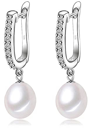 XAOQW Echte natürliche Schwarze Perle Ohrringe für Frauen, schöne 925 Sterling Silber Süßwasser Tropfen Ohrringe mit Perlen Jahrestag Geschenk-weiße Perle Ohrring