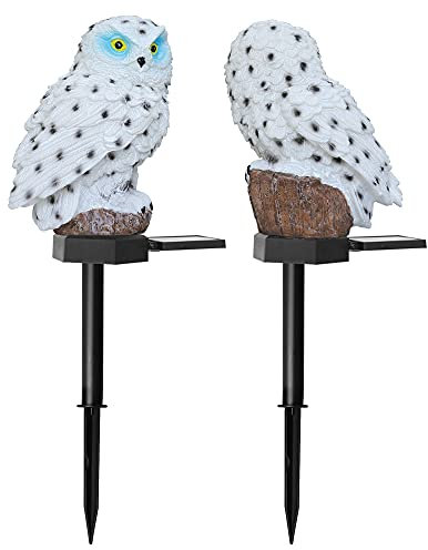 SUAVER 2 Stück Solarleuchten Garten Warmweiß, Solar Gartenleuchte Wasserdichte LED Wegbeleuchtung Solarlampen Landschaft Dekor Lampe für Garten Patio Rasen Terrasse Balkon (Weiß Eule)