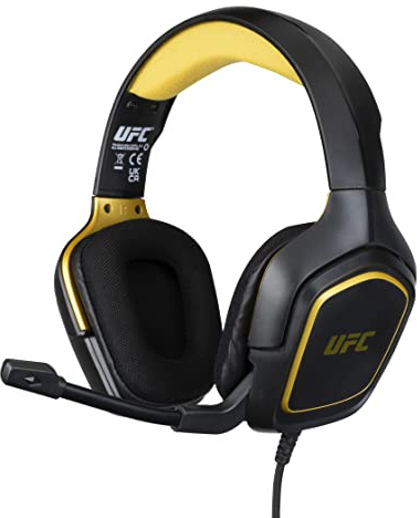 Konix UFC Gaming-Headset mit Kabel für PS4, PS5, Switch, Xbox One und Series X|S - 45°-Mikrofon - 1,5 m Kabel - 3,5 mm Klinken - Schwarz und Gold