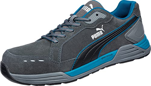 PUMA Safety AIRTWIST Low arbetssko säkerhetssko S3 ESD HRO SRC fiberglaslock penetrationsskydd halkfri värmebeständig metallfri män, GRÅ, 45 EU
