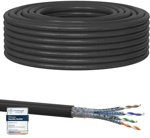 RedStar24 20m Cat7 Erdkabel Verlegekabel Outdoor Lan Kabel UV-beständig | Installationskabel Schwarz AWG23 CAT 7 S/FTP Ethernet Netzwerk 1000MHz geschirmtes Datenkabel Netzwerkkabel für Außenbereich