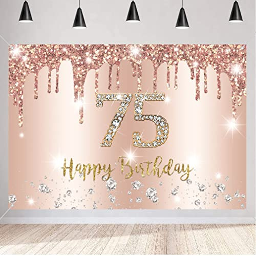 75. Geburtstag Deko Frauen, Dekoration Roségold Glitzerflecken Stoff Schild Plakat, 75. Geburtstag Hintergrund Banner Frau 75 Geburtstagsfeier Deko