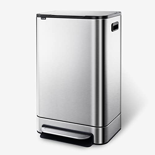 ELPHECO Stainless Steel Kitchen Bin 50 L Garbage Waste Bin with Durable Pedal, 13 Gallon Pedestal Trash Can, Removable Plastic Inner Bucket Waste Bin for Office