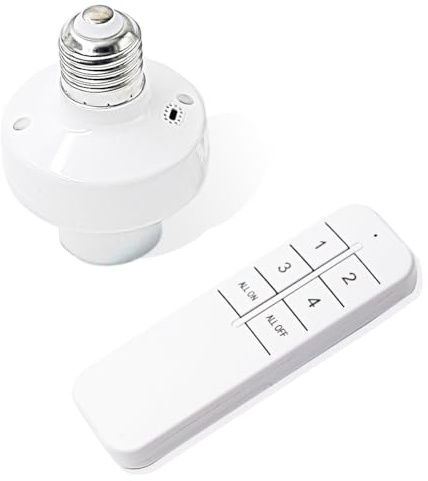 QIACHIP Portalampada E27 con Telecomando, 2.4ghz bluetooth Lampada Presa wireless Base, Kit interruttore luce con timer, Adattatore per LED Lampadina,Controllo Remoto Tramite App Ewelink