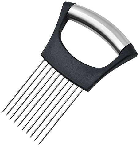 Soporte de Ceboll, Cortador de Cebolla Verdura, Agujas de Patatas, Rebanador Asistente de Alimentos, Cortador de Alimentos Food Slice Asistente Soporte Tenedor Verdura Ayudante Cortarde Acero Inox