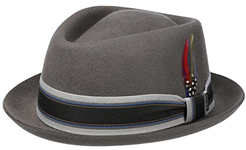 Stetson Lancover Diamond Wollhut Einfarbiger Pork-Pie-Hut Herren Filzhut mit Ripsbandgarnitur Öl- und wasserabweisend Herbst Winter