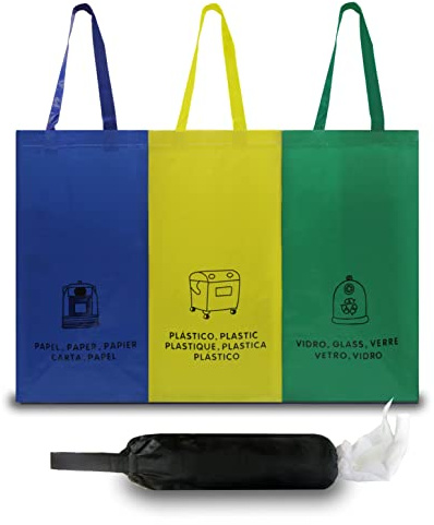 Bolsas Cubos de Basura Reciclaje. No Ocupa Espacio. Compartimentos para Reciclar Basura en su Contenedor de Color. Incluye una Bolsa de Reciclaje para Almacenar Bolsas de Plástico.