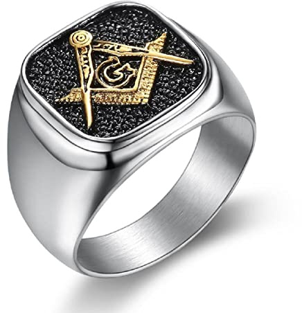 Freimaurer-Ring, Kompass und Quadratischer Ring für Männer, Freimaurer-Ring Freimaurer-Schmuck, Hip-Hop-Freimaurer-Biker-Siegelringe Freimaurer-Symbol Quadratischer Ring Allsehender Augenring (18.1)