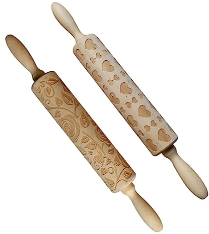 HEMOTON 2pezzi Mattarello in Legno Intagliato Forma Di Cuore Rullo Per Pasta Goffrato Per Impasto e Fudge Facile Da Usare e Lavare