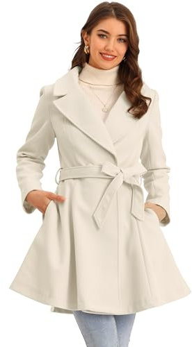 Allegra K Notched Lapel Coat for Women's Outwear 2023 Single Breasted Belted Long Winter Coats Light Apricot XL