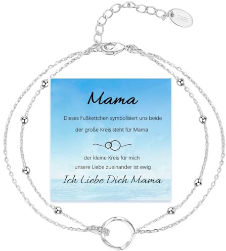 Jbniuay Fußkettchen für Damen 925 Sterling Silber - Infinity Herz Fußkette - Damen Fußkettchen - Fußkette Verstellbare 23+5cm - Geschenke für Frauen/Mädchen/mama/mutter