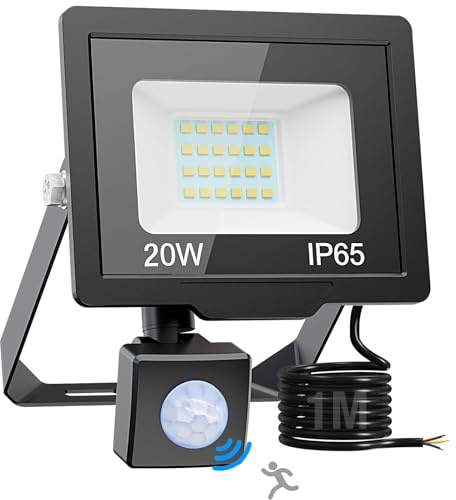 Nipify Projecteur LED Extérieur 20W Avec Détecteur de Mouvement - 6500K, 2000LM, Étanche, Spot Pour Patio, Jardin, Garage, Cour, Entrepôt - Blanc Froid