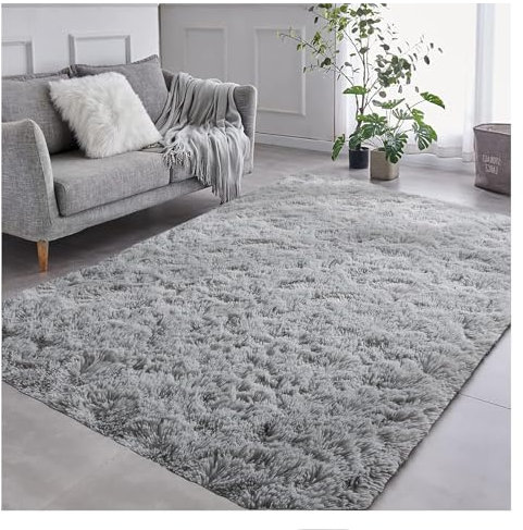 Bibykivn Teppich Wohnzimmer Hochflor Teppiche Waschbarer, 120x200 cm Moderner Langflor Teppiche Anti-Rutsch Unterseite Carpet, Weich Teppich (Grau, 120x200 cm)