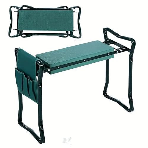 Sgabello da giardino con morbido cuscino per ginocchia per giardinaggio, pieghevole, fino a 170 kg, con 2 tasche per attrezzi, sedia da giardino per ginocchiarsi e sedersi | KNEEBENCH
