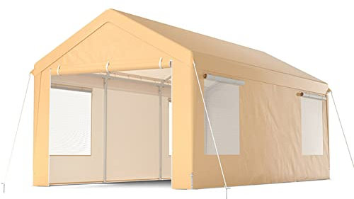 PRUJOY 10 x 20 Fuß Robustes, tragbares Carport-Zelt aus Stahl, Auto-Überdachung, Markise für den Außenbereich, wasserdichtes Überdachungszelt