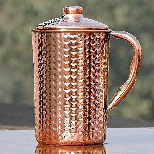 TreegoArt Kupfer-Wasserkrug, gelenklos, auslaufsicher, gehämmertes Design, 1500 ml, 1 Stück