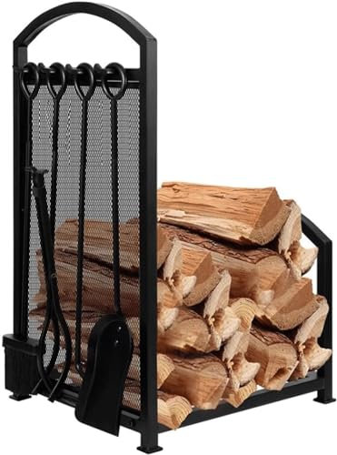 OATTIS tragbar Einfach zu montierendes Kaminregal, Holzregal mit Werkzeugzubehör, Robustes Holzregal aus Eisen für den Innen- und Außenbereich Dauerhaft