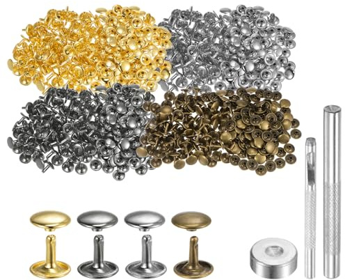 QUARKZMAN 400 Ensembles de Rivets en Cuir 12 x 12mm, Attaches à Double Capuchon en Métal, Attaches Pression, avec 3 Outils de Pose, pour Projets d'Artisanat en Cuir, 4 Couleurs