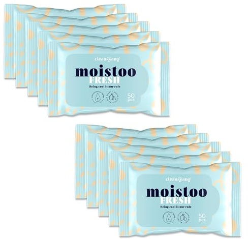 Cleangang Feuchttücher für Wohltuende Sauberkeit - Wiederverschließbares Feuchtes Toilettenpapier Frei von Schädlichen Farbstoffen und Ohne Mikroplastik - 10 x 50 Stück
