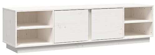 QZZCED Meuble TV, meuble TV, blanc, 156 x 40 x 40 cm, en bois de pin massif, pour salon, chambre à coucher, appareil de divertissement