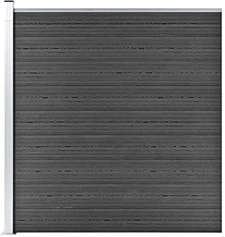 SECOLI WPC Zaun-Set, 1 Element mit 1 Pfosten, 175x186 cm, Schwarz, Sichtschutzzaun, Windschutz, Gartenzaun, Komplettset