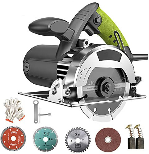 Sierra Circular EléCtrica De 5280 W, Para Cortar Piedra/Madera/Metal/Azulejo/HormigóN, MáQuina Ranuradora Industrial, áNgulo De Corte Y Profundidad Ajustable (0~45°, 0~30 Mm), 4 Hojas De Sierra