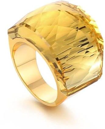 IMINI - Anillo de acero inoxidable y cristal chapado en oro con circonita cúbica exagerada para mujer, grandes bandas de diamantes de imitación, anillo de fiesta de cóctel para damas y niñas,