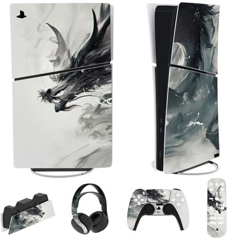 playvital Autocollant Protection pour ps5 Slim Console,Dragon Esprit Encre | Sticker Skin pour ps5 Manette & Télécommande & Casque & Station de Charge,Digital Edition