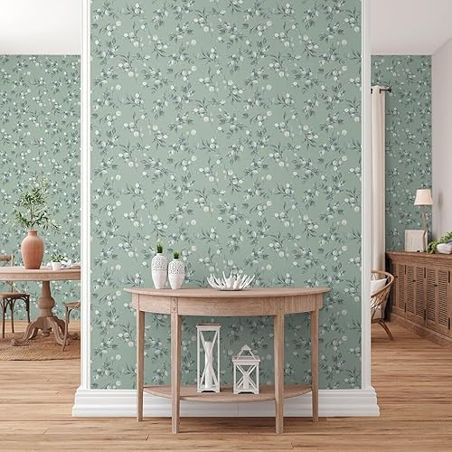 Valentin Fleurs M1-No.11245 | Papier peint intissé | Vert | Gris | Tadessi | 10,05 m x 0,53 m