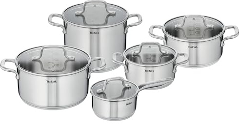 Tefal Virtuoso E492SA25 Kochgeschirr-Set, Edelstahl, Induktion, unbeschichtet, 5-teilig