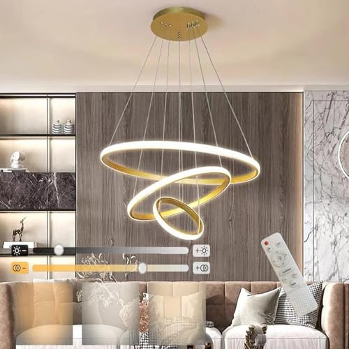 Moderne LED Pendelleuchte Esstisch Hängeleuchte Dimmbar Mit Fernbedienung Pendellampe Pendelleuchten Esszimmerlampe hängend Höhenverstellbar für Esszimmer Wohnzimmer (Gold)