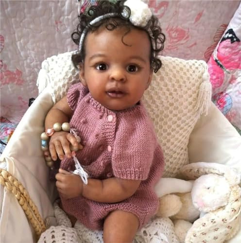 ROSHUAN Reborn Kleinkind-Puppen Schwarzes Mädchen 58,4 cm Afroamerikanische Babypuppen Lebensechte realistische Babypuppen Kleinkind Mädchen Weiches Tuch Körper gewichtet Schwarz Neugeborene Reborn