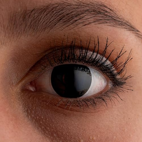 LEXXOO Farbige Kontaktlinsen Possessed, Schwarz, ohne Stärke, 1 Paar | Für einen intensiv deckenden Komplett-Schwarz-Effekt, Monatslinsen mit UV-Filter, bis zu 30 Tage nutzbar, CE-zertifiziert