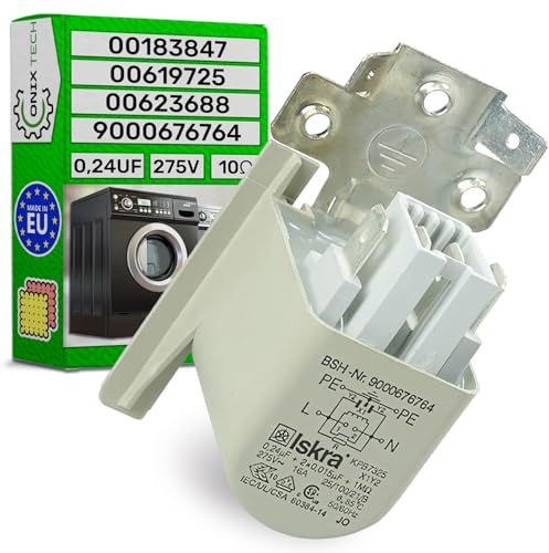 Entstörschutz Kondensator Trockner 0,24UF 275V 1Ohm mit Originalcode 00183847 00619725 00623688 9000676764 für Bosch für Siemens für Constructa für Balay - MADE IN EU - Garantie 5 Jahre - ONIX TECH