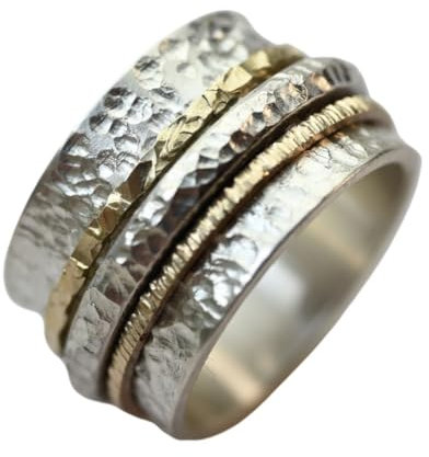 Bicolor Drehring mit drei Außenringen Yael aus Sterling Silber und 333 Gold RingSize 61 (19.4)