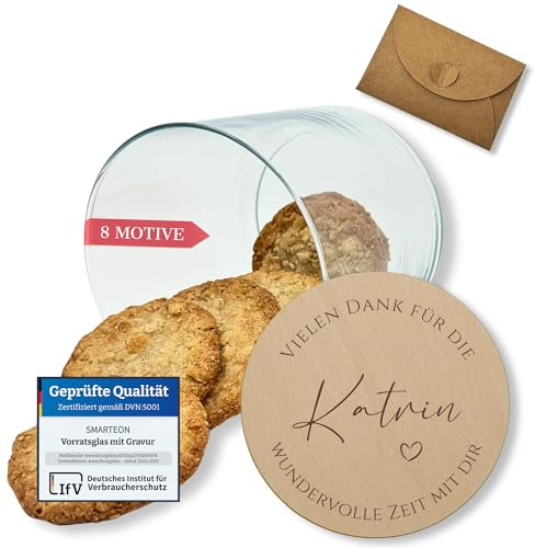 Vorratsgläser Mit Gravur Und Holzdeckel – Kleine Keksdose Für Dankeschön Geschenke (Design 7, 880 Ml)