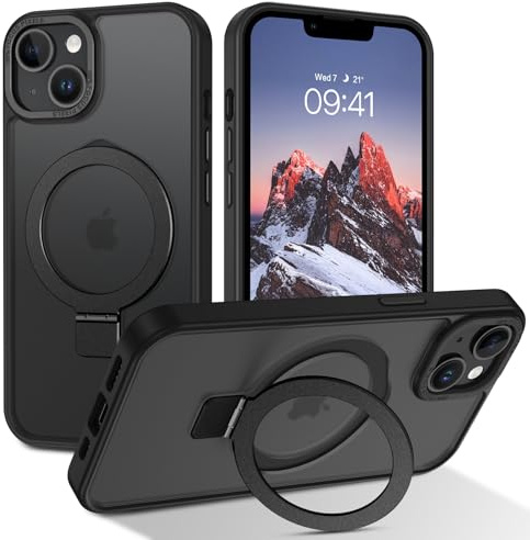 BENTOBEN Hülle für iPhone 13 Mini Mag-Safe mit Ständer, [Magnetisch Ständer Ring] Matt Kabellos Dünn TPU Bumper Cover Case Handyhülle iPhone 13 Mini 5.4, Schwarz