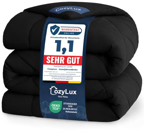 CozyLux Bettdecke 200x200cm Schwarz für 4 Jahreszeiten | Bettdecke ohne Bezug 2x2m Mikrofaser, Füllung 300 g/m², OEKO-TEX 100, Steppdecke mit 4 Eckschlaufen, Maschinenwaschbar