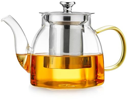 MESNEY Tetera de Cristal de 790 ml con Infusor de Acero Inoxidable, Tetera para Infusiones de Borosilicato para Té de Hojas Sueltas, Té de Hierbas y Té Floreciente