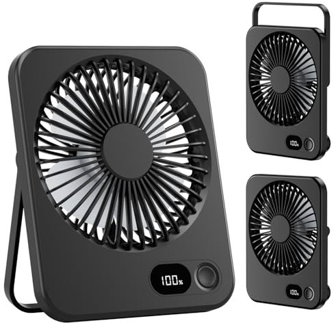 LuJasi Mini Ventilatore Portatile 3600mAh Ventilatore da Tavolo 5 Velocità Ventilatore Silenzioso 180° con LED di Visualizzazione per Casa Ufficio Camera da Letto Viaggi e all’aperto nero