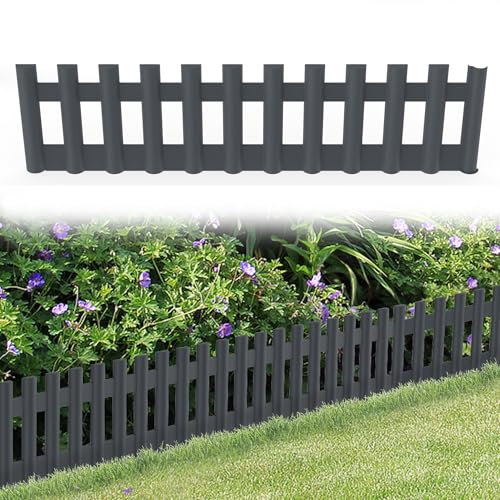 FIVMEN Rasenkante Kunststoff 43x12 cm Beeteinfassung Beetumrandung mit Bodennägel Flexible Steckzaun Blumenbeet Beetzaun Gartenpalisade, 6 Stück Anthrazit