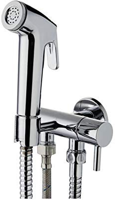 Rubinetto per Bidet da Bagno, Bidet per WC, doccetta a Mano, Miscelatore a Parete con Maniglia Singola a Singola Via d'Acqua