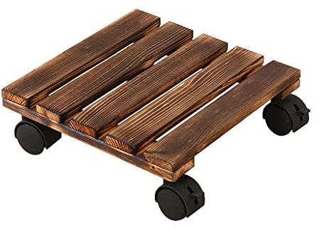 ABBNIA Planter Trolley Flower Pot Stand Movable Plant Flower Pot Tray Wooden Plant Caddy with Wheels Flower Pot Saucer Tray/Carbonized Color/30Cm/12In