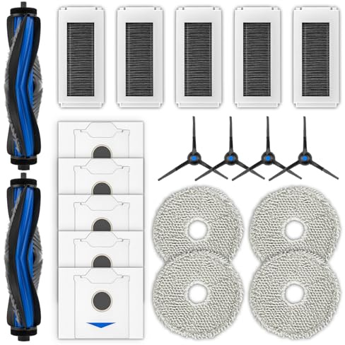 CHAIN PEAK (20 Pack) N30 Omni Replacement Parts Accessories Kit for ECOVACS DEEBOT N30 Omni, N30 Pro Omni Robot Vacuum, 2 Roller Brushes, 4 Side Brushes, 5 Dust Bags, 5 HEPA Filters, 4 Mop Pads