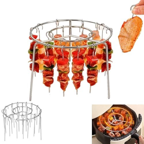 6.3 Inch Air Fryer Kebab Rack with 30pcs Skewers, Air Fryer Standing Barbecue Rack for More Even Heating, for Meat skewers, Chicken Legs, Wings, Thighs, for Grill, Smoker, Oven